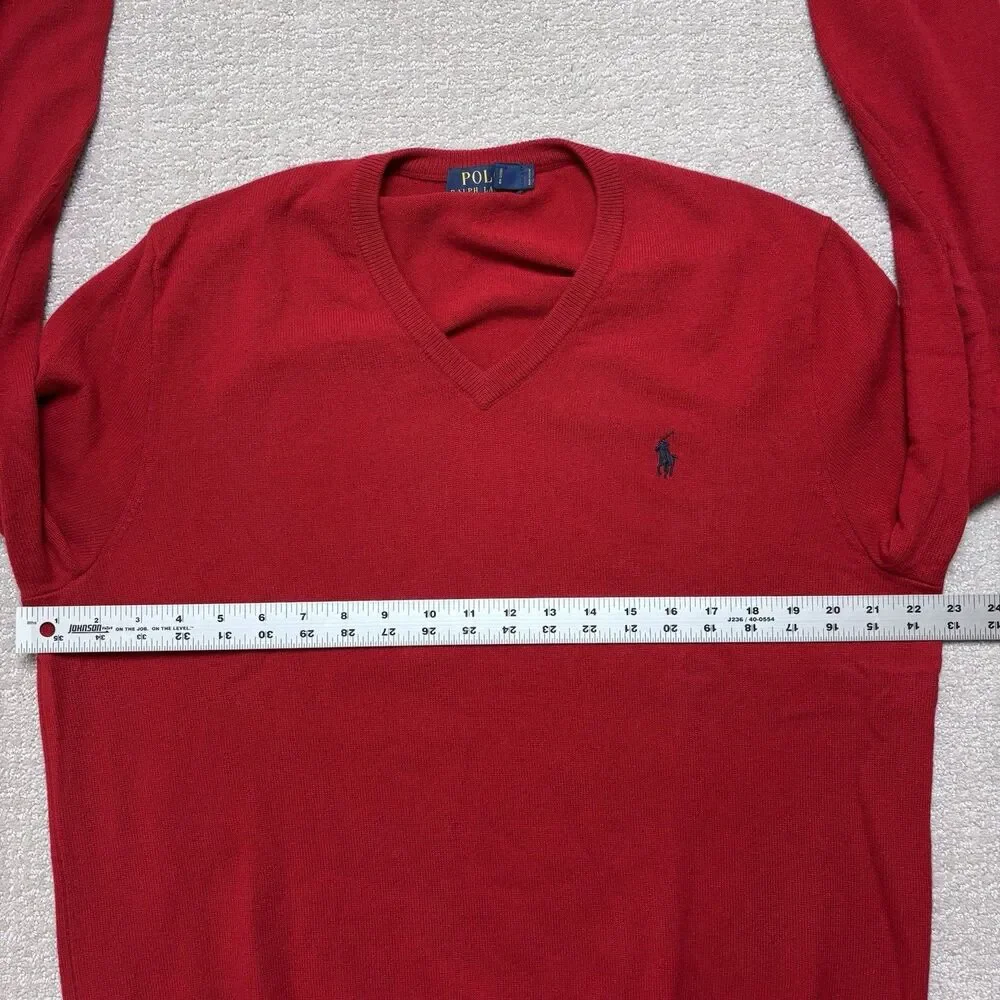 Polo Ralph Lauren Merino Wool V-Neck Sweater Mens L Prep Old Money Quiet Luxury